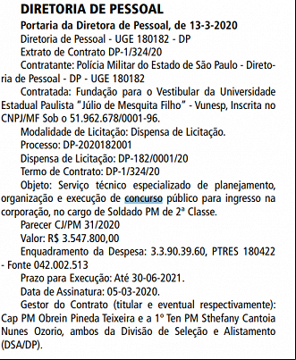 Concurso PMSP Soldado: contrato assinado com a banca Concurso PMSP Soldado: contrato assinado com a banca