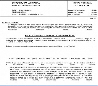 Documento de habilitação das empresas
