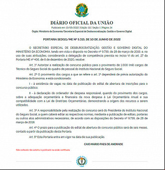 Concurso do INSS para 1.000 vagas é autorizado Concurso do INSS para 1.000 vagas é autorizado