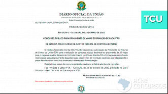 Presidente do TCU autoriza 20 vagas para o cargo de Auditor de Controle Externo Presidente do TCU autoriza 20 vagas para o cargo de Auditor de Controle Externo