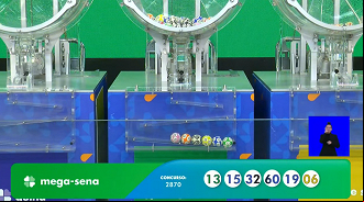 NÃºmeros sorteados na Mega-Sena 2870. CrÃ©ditos: ReproduÃ§Ã£o.