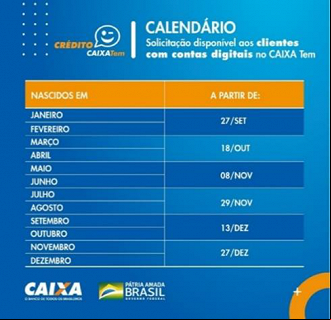 Crédito Caixa Tem: calendário para quem é clientes digitais. Fonte: Caixa. Crédito Caixa Tem: calendário para quem é clientes digitais. Fonte: Caixa.