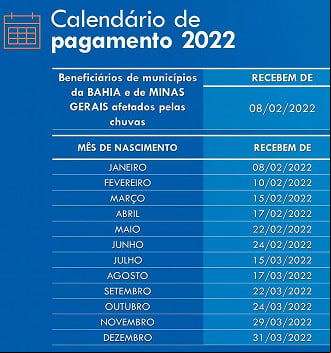 Calendário do PIS/PASEP 2022 - Fonte: Caixa Calendário do PIS/PASEP 2022 - Fonte: Caixa