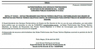 Resultado concurso SUSEPE 2022 sai no dia 20 de abril Resultado concurso SUSEPE 2022 sai no dia 20 de abril
