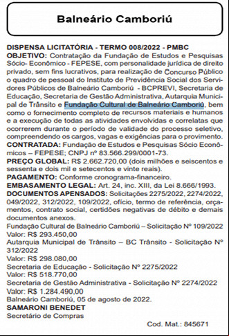 Dispensa - Contratação Banca organizadora Dispensa - Contratação Banca organizadora