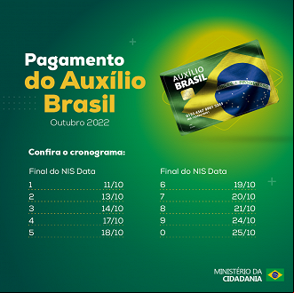 Governo divulga novo calendário do Auxílio Brasil para outubro. Imagem: Min. da Cidadania Governo divulga novo calendário do Auxílio Brasil para outubro. Imagem: Min. da Cidadania