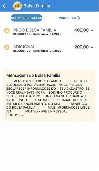 Caixa Tem mostra Bolsa Família bloqueado em abril