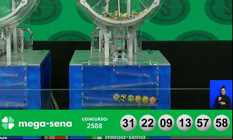 Números sorteados na Mega-Sena 2588 - 03/05. créditos: Reprodução/Caixa Números sorteados na Mega-Sena 2588 - 03/05. créditos: Reprodução/Caixa