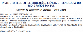 IFRS terá novo concurso em breve e já escolheu a banca examinadora - Reprodução/DOU (25/07/2023). IFRS terá novo concurso em breve e já escolheu a banca examinadora - Reprodução/DOU (25/07/2023).