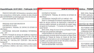 Extrato de contrato para definição da FGV como banca do novo concurso do TCE-SP (TI) - Reprodução/Diário Eletrônico do TCEP-SP Extrato de contrato para definição da FGV como banca do novo concurso do TCE-SP (TI) - Reprodução/Diário Eletrônico do TCEP-SP