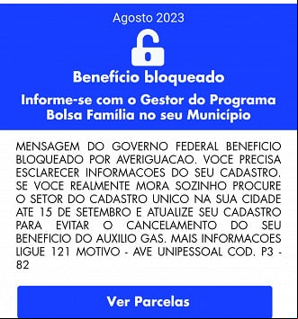 Bolsa Família bloqueado por averiguação