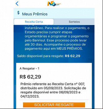 Contribuinte recebe valor máximo de R$ 62,29 do Nota Fiscal Gaúcha em Setembro - Foto: Divulgação Contribuinte recebe valor máximo de R$ 62,29 do Nota Fiscal Gaúcha em Setembro - Foto: Divulgação