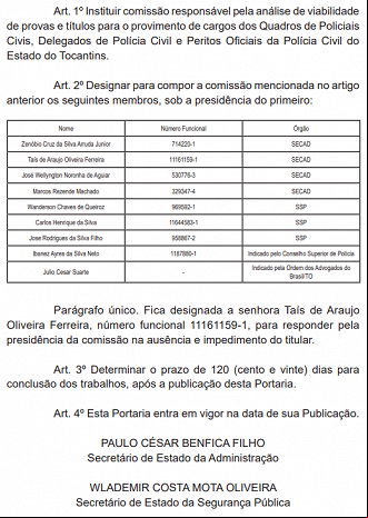 Polícia Civil do Tocantins forma comissão! Polícia Civil do Tocantins forma comissão!