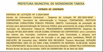 Extrato do contrato entre a Prefeitura e a banca organizadora Extrato do contrato entre a Prefeitura e a banca organizadora