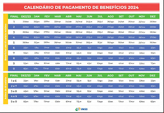 Calendário de 2024 divulgado pelo INSS. Créditos: Reprodução Calendário de 2024 divulgado pelo INSS. Créditos: Reprodução