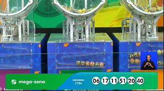Números sorteados na Mega-Sena 2786. Créditos: Reprodução Números sorteados na Mega-Sena 2786. Créditos: Reprodução